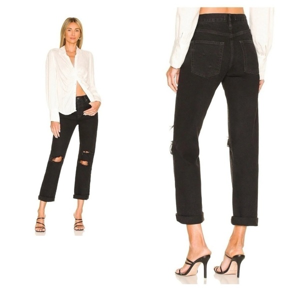 Free People Bren Boyfriend Jeans - Black Magic - Size 24 Button fly - Picture 1 of 15